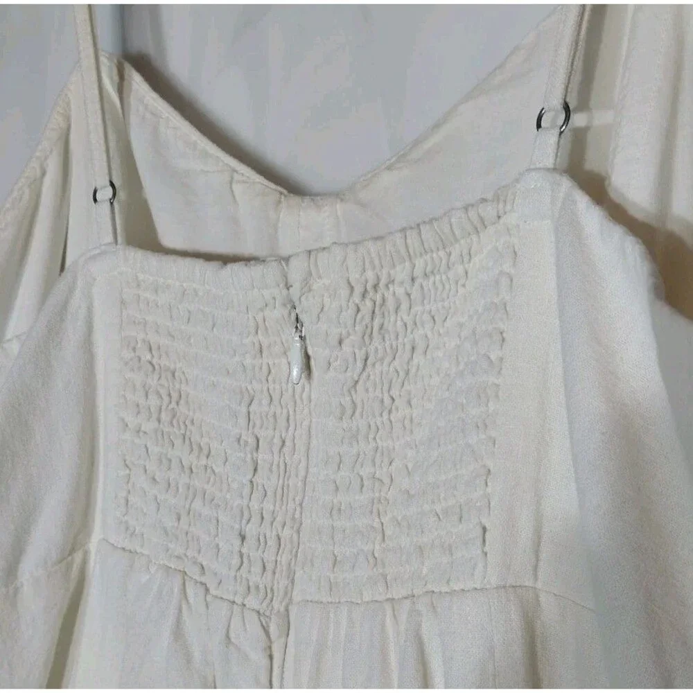 Abercrombie & Fitch Ivory Linen Look Maxi Dress Smocked Pockets XXLT Tall